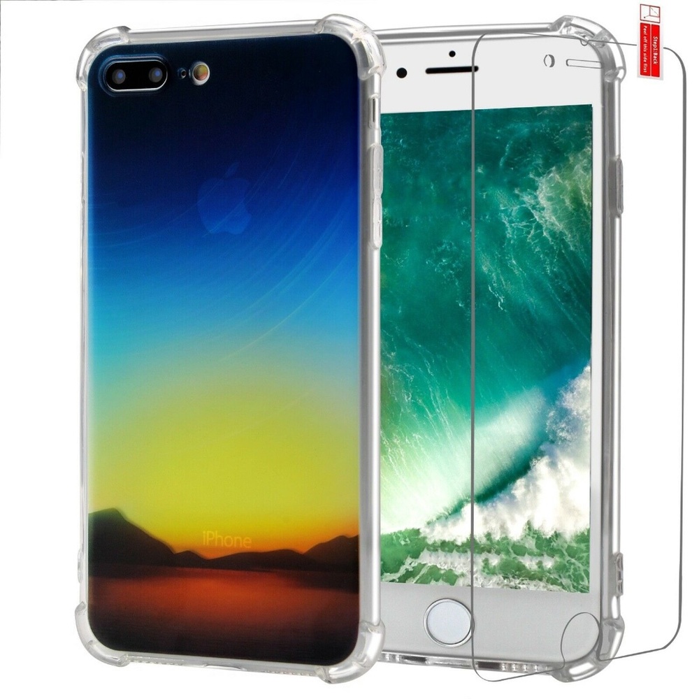 NEW iPhone 7/8 Plus Case Clear TPU Shockproof Slim Sunset FREE Screen Protector